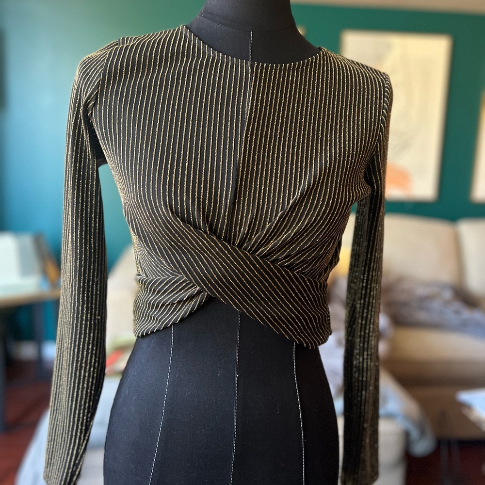 a'gaci Black and Gold Striped Blouse